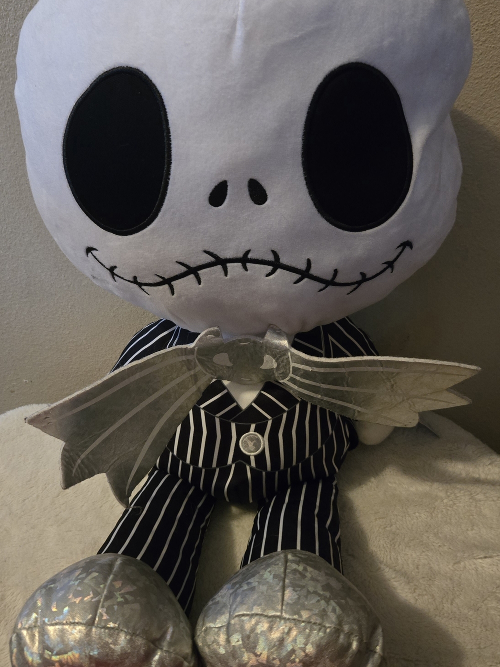 Disney Jack Skellington Plush - White and Black with Metallic Silver Accents